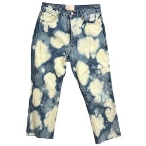 Revice Denim Jeans 29 Blue Cloud Wash Bleach Straight Leg Festival Altered Crop
